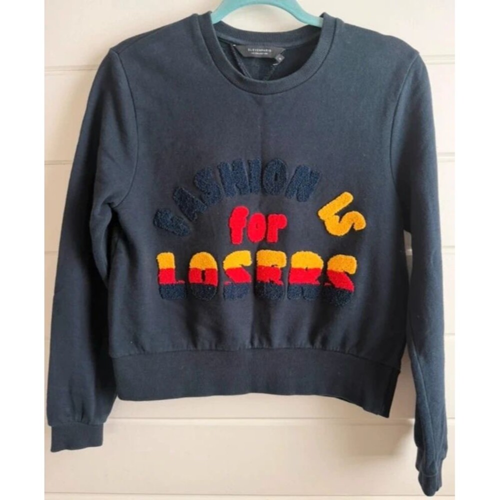 Fashion is for Losers Navy Blue Fashion Sweatshirt Textured Embroidery Small